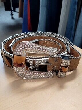 Cowhide and Rhinestone Western Belt